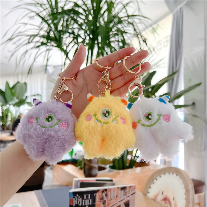 Cartoon cute little monster girl plush keychains toys pendant bag charms pendant kawaii plush doll stuffed animals wholesale