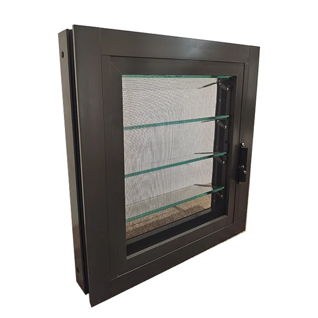 louver sample 8mm clear glass louver supported by stainless steel friction with fiber glass mesh