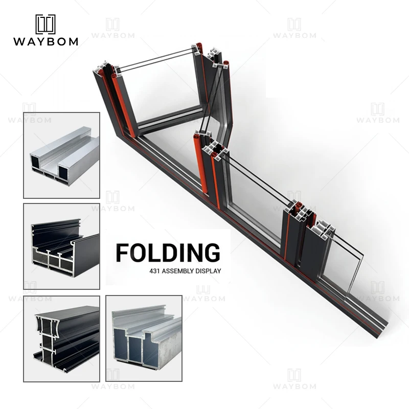58 New design Exterior  Aluminum Folding Door Double Glazing Aluminum Bi Folding Doors gate Aluminum Frame Window Glass profile