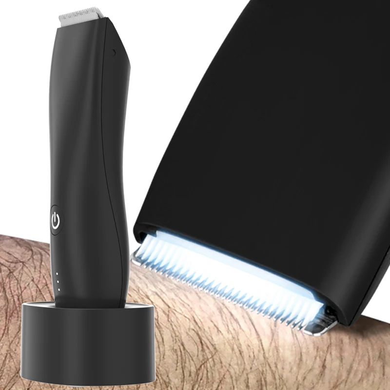 Groin Hair Trimmer for Men USB Type-C Rechargeable Safe Ball Shaver with led light& Charging Base Waterproof Male Razor