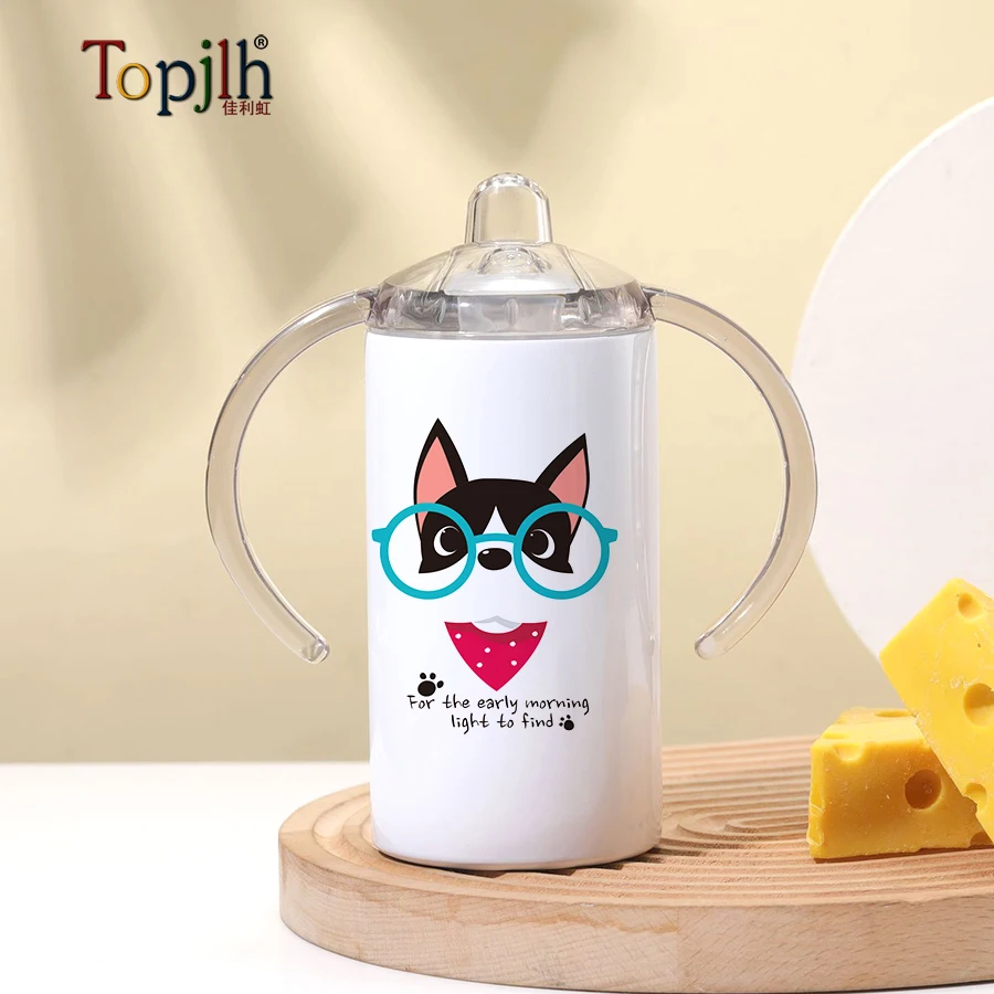 Topjlh Hot selling Warehouse 12oz baby sippy drinking bottle Stainless steel sublimation custom photo sippy tumbler with lid