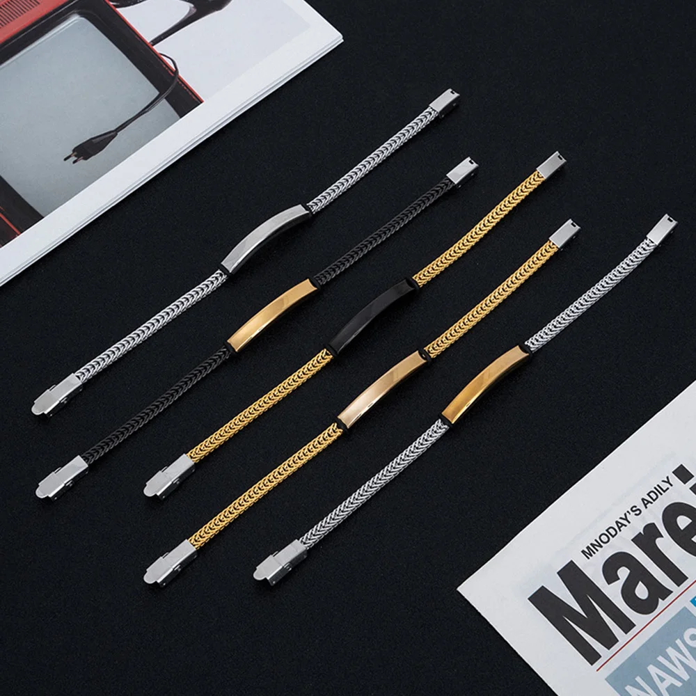 New Fashion Couple Laser Engraved Custom LOGO Metal Chain Stainless Steel Bracelet For Men and Women