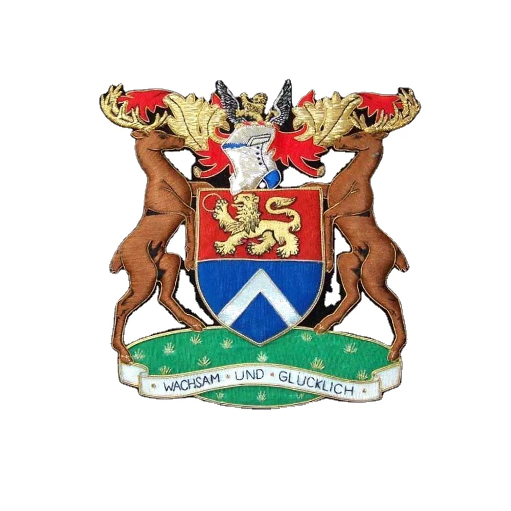 premium quality  gold wire Family crest emblem hand made embroidery tactical badge customized logo crest embroidery