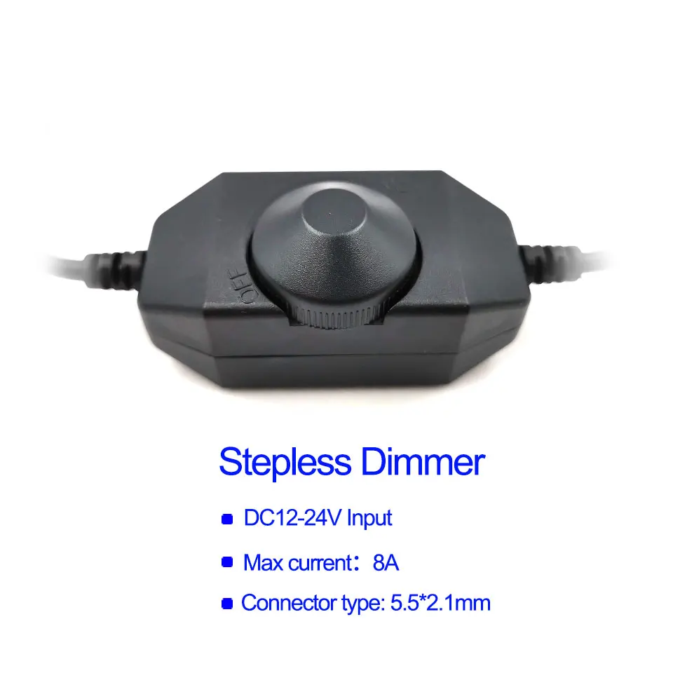 8A LED Dimmer with DC Connector Wire 12V 24V100W  Lighting Dimmer Manual Switch Dimming 5.5x2.1mm DC Connectors