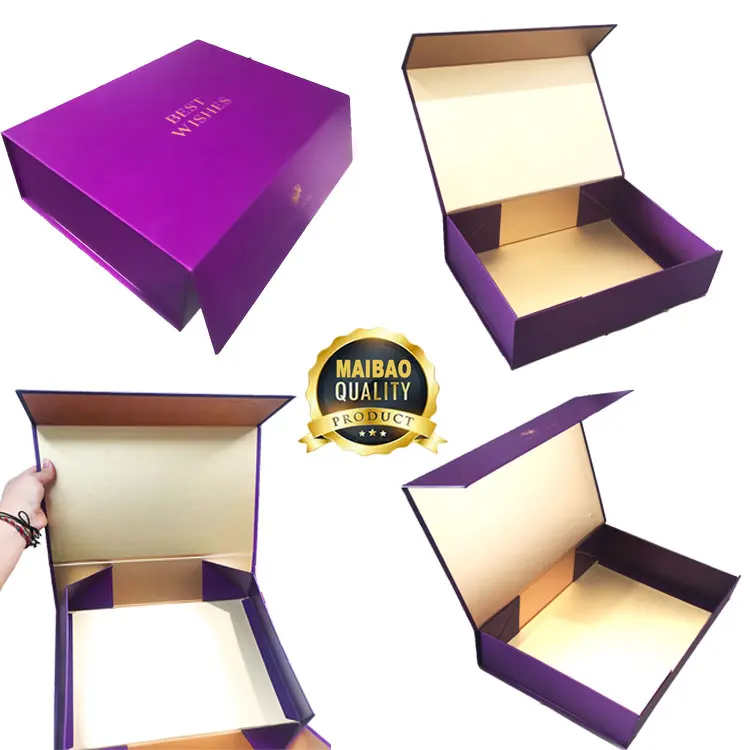 Custom Recycled Folding Paper Flat Box Custom Logo Luxury Cardboard Storage Packing Magnetic Ribbon Gift Boxes For Wedding