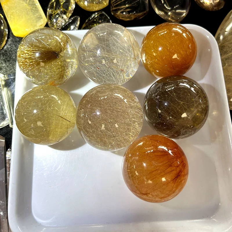 Natural Rutilated Quartz sphere crystal ball healing stone golden rutilated quartz ball for fengshui decoration