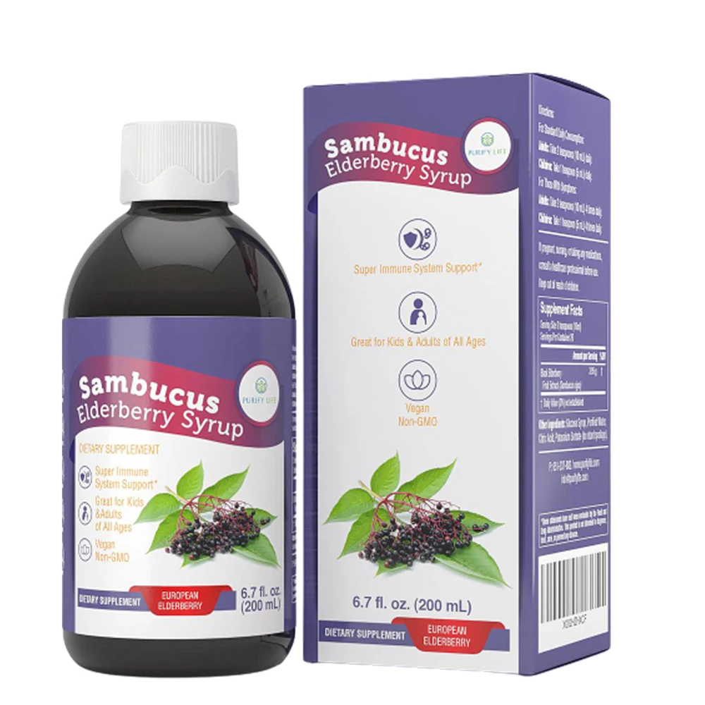 
Elderberry Syrup Made With Organic Elderberries 200ml Amber Bottle For Private Label Wholesale Bulk Juice Supplement 