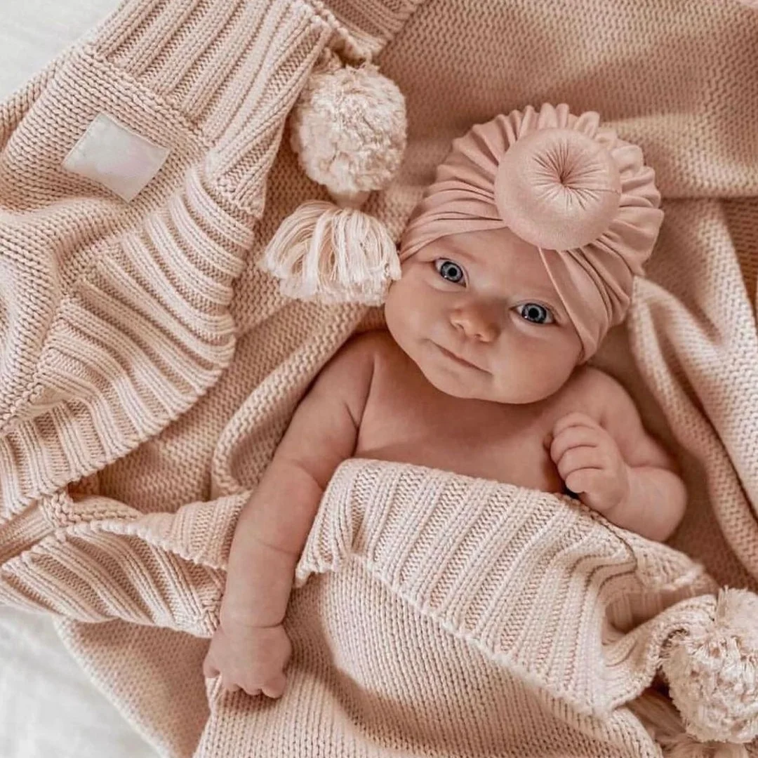 OEM Wholesale Comfortable Warm Solid 100% Cotton Quilt Receiving Baby Knit Throw Blankets