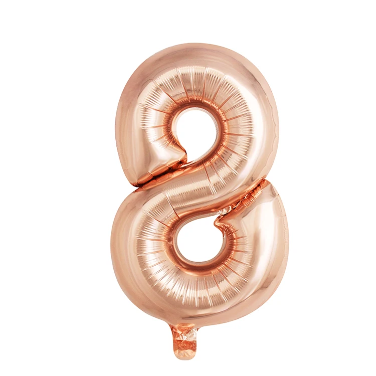 Wholesale best quality rose gold metallic aluminum numbers foil ballons for event decoration happy birthday party