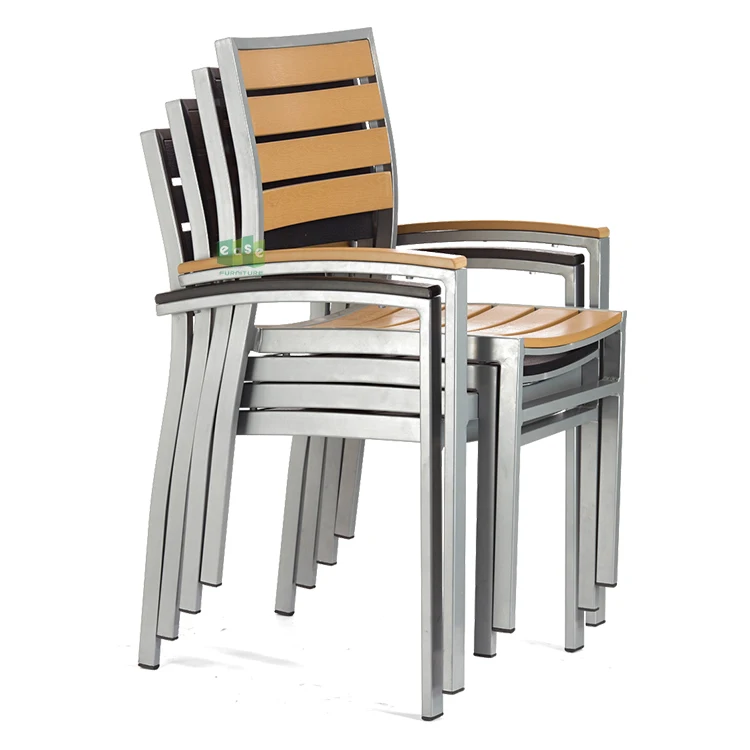 (E7302) Штабелируемый уличный пластиковый обеденный стул из тикового дерева для ресторана кафе