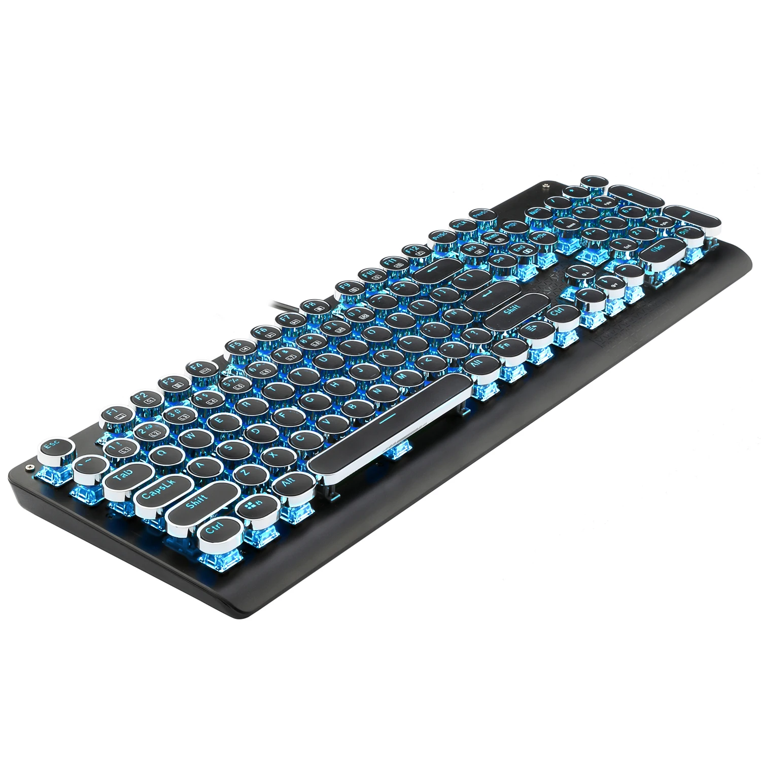 Typewriter style Retro Punk round  keycap led backlit USB wired   mechanical gaming keyboard