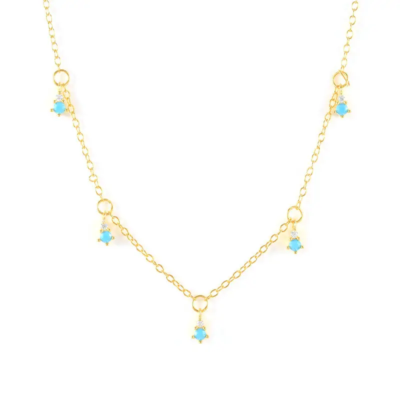 Fashion 925 sterling silver geometric cross shape turquoise colored zircon pendant gold plated necklaces for women