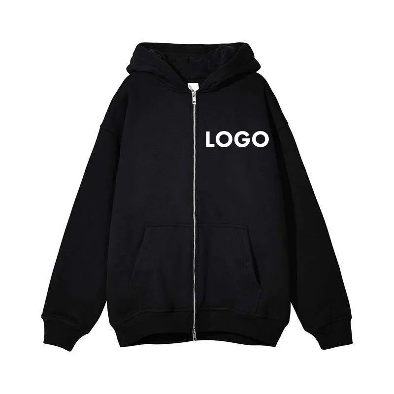 Full Double Zip Neck No Drawstring Hoodie Zip up Hoodie Black Factory Wholesale 400gsm Fleece Men Digital Printing Fleece Fabric