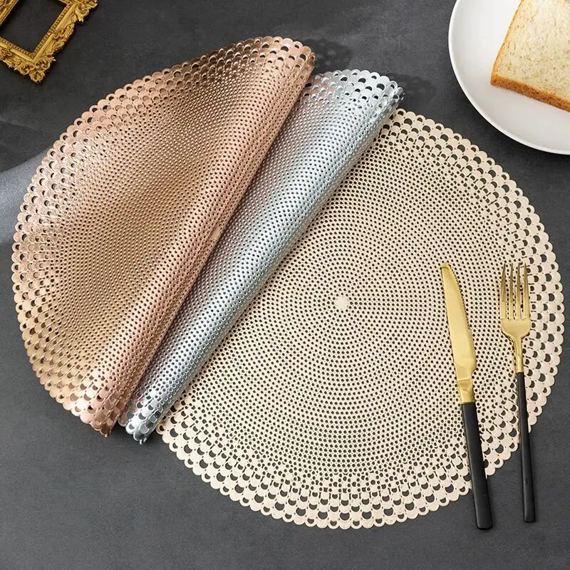 2023 CR Gold Luxury Placemats 15 inch Pressed Vinyl Round Table Mates for Dining Table