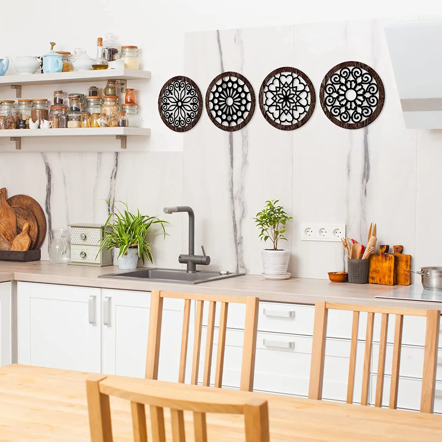 Rustic Wood Wall Decor Round Wooden Frame Wall Art Geometric Wall Pediments Modern Wooden Frame Farmhouse Hanging Decoration