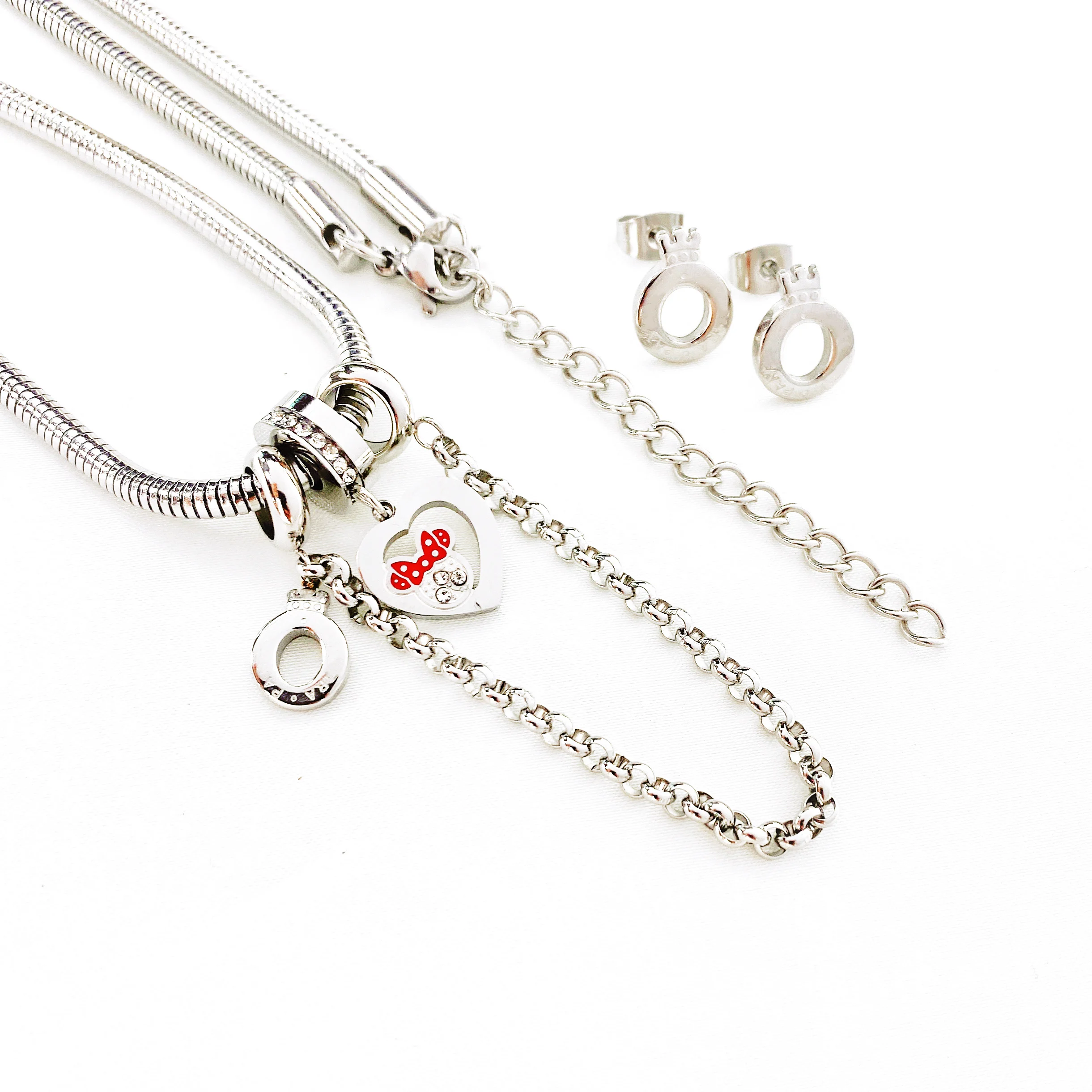 Cartoon Mouse Pendant Necklace Titanium Steel Chain Necklace Inlaid Crystal Fashion Trendy Women Jewelry Birthday Gift