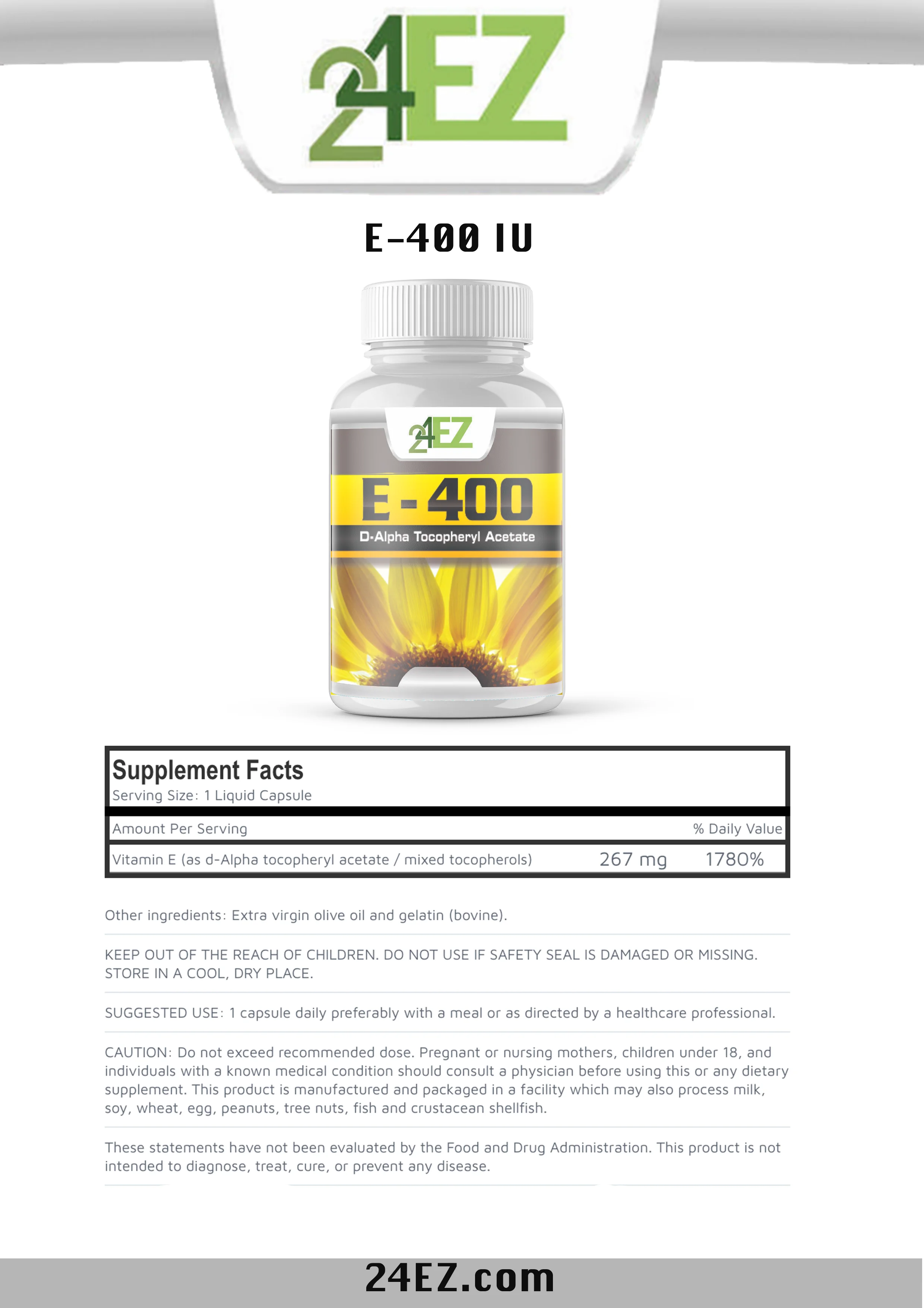 American wholesale Organic E-400 IU - E Vitamins Supplements Gummies Animate vitamine e soft capsules