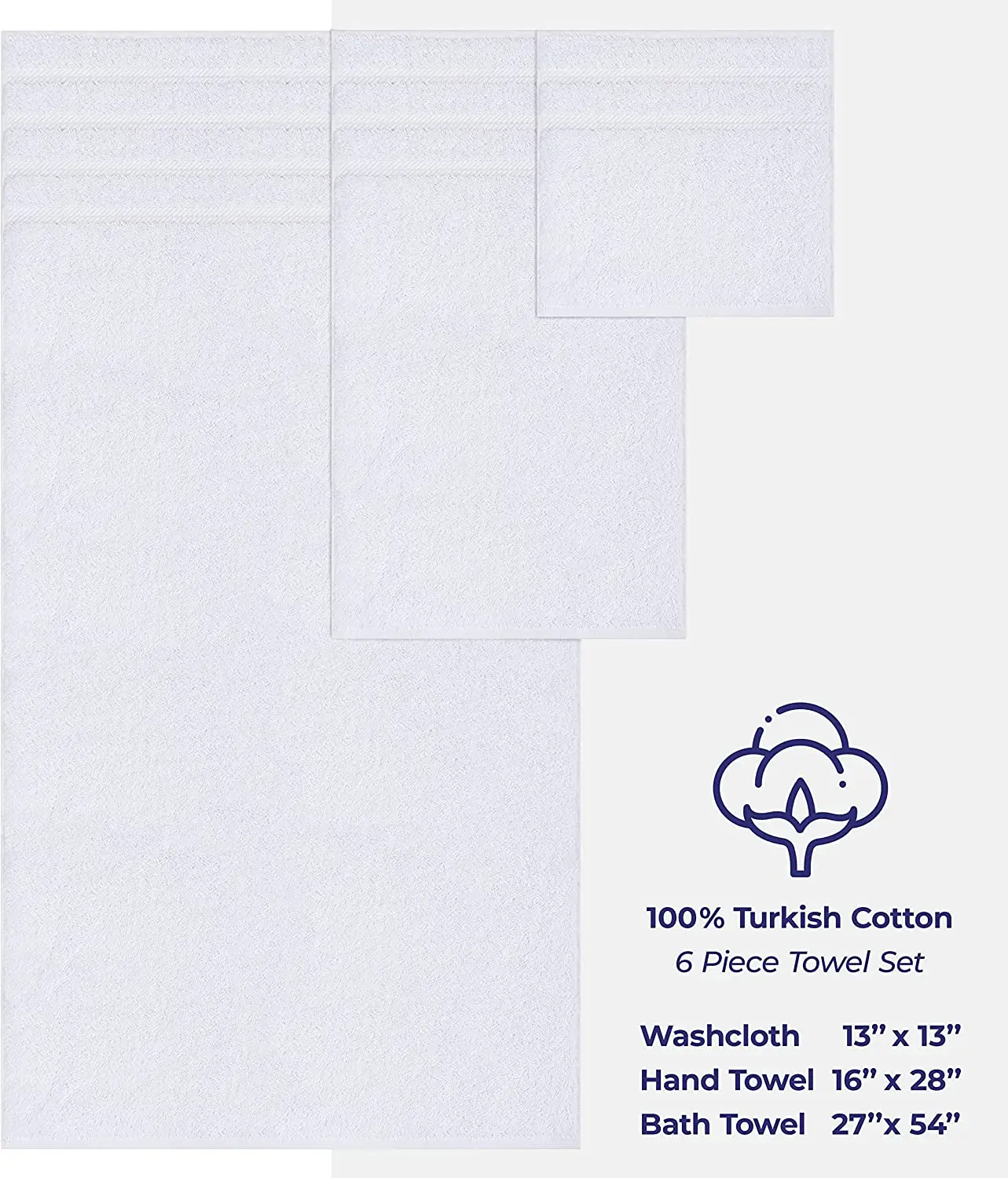 Soft and High Quality Washcloths Soft Linen Absorbent Bath Towels 100% Turkish Cotton 6pcs for Bathroom Shower and Hotel