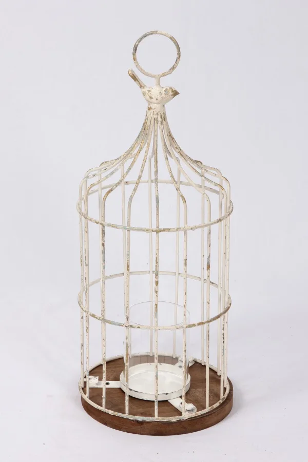 Luxury Hanging Design Iron Candlestick Ornament Creative Birdcage Retro Wooden Tray Candle Base Moroccan Lantern