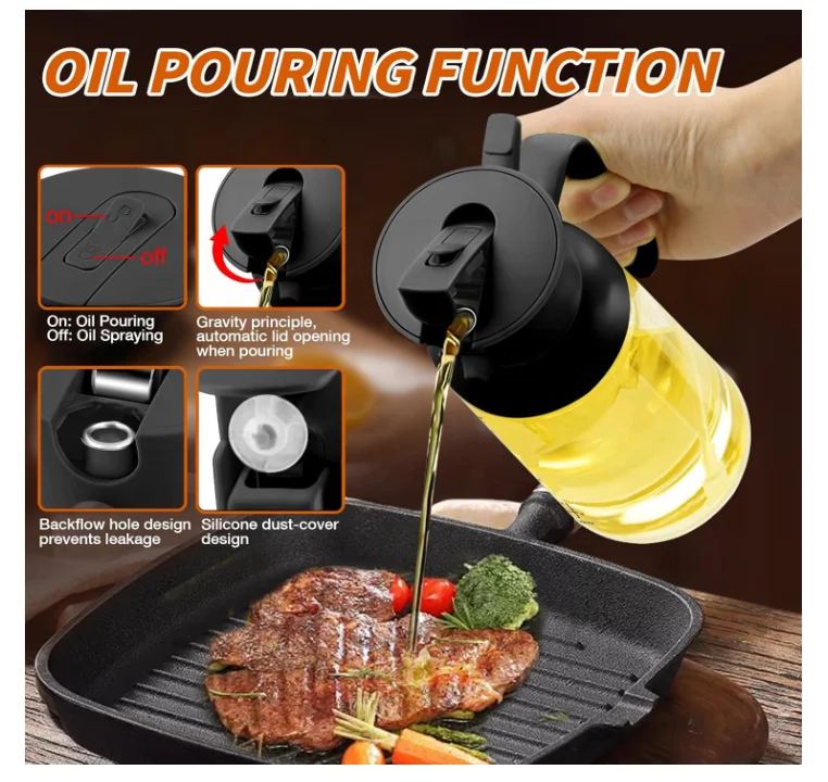 New Glass Oil Pot 2 in 1 Olive Oil Sprayer Bottle 18oz/550ml Glass Olive Oil Dispenser Bottle for Kitchen