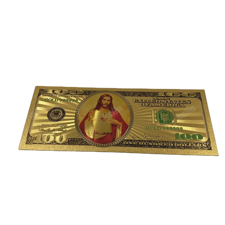 Bronzing One Hundred Dollars Jesus Custom Colorful Jesus 100 American Money Dollars Gold Foil Banknote For Collection