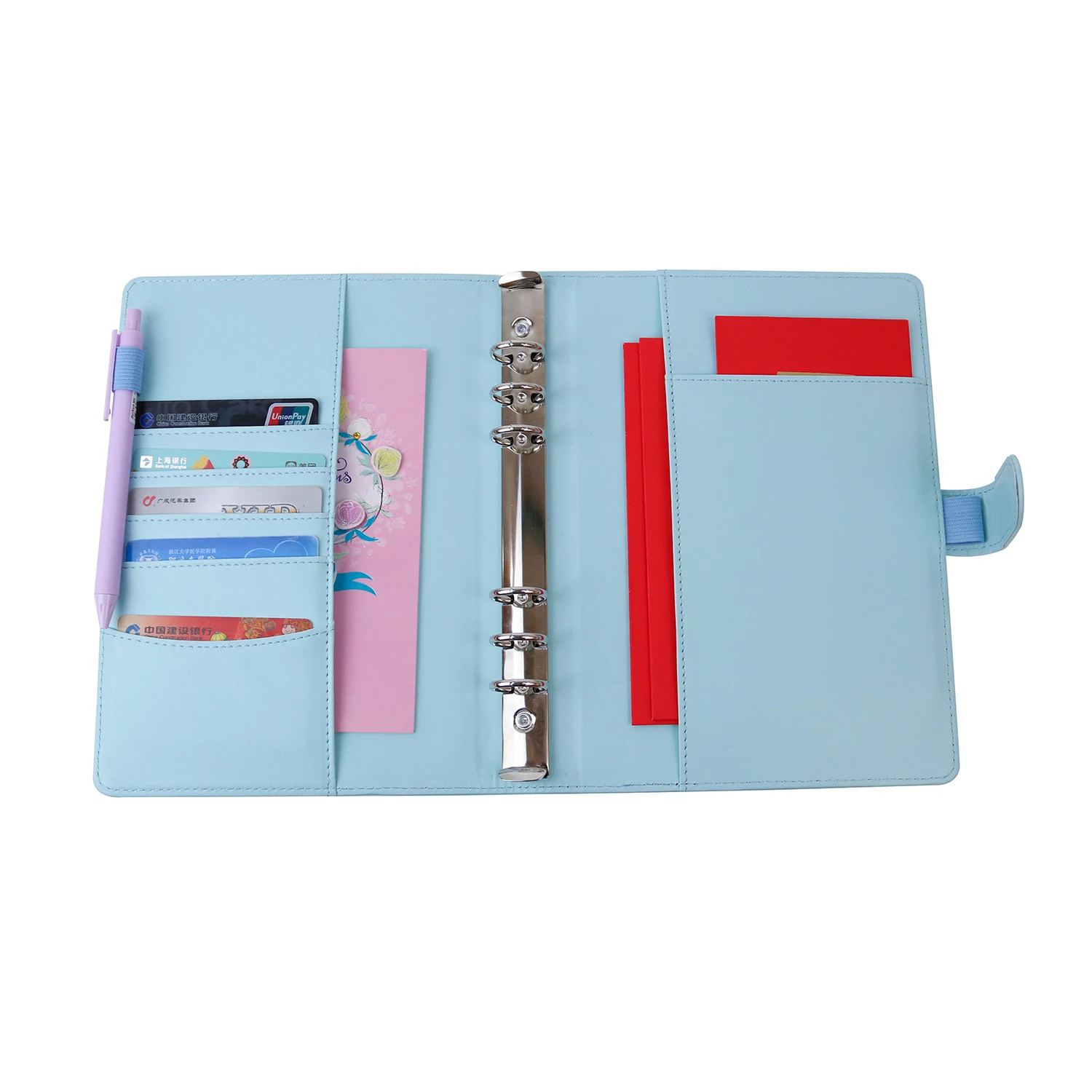 Blue A6 PU Leather Binder 6 Ring Binder Refillable Notebook Ring Binder Folder with Magnetic Buckle Closure
