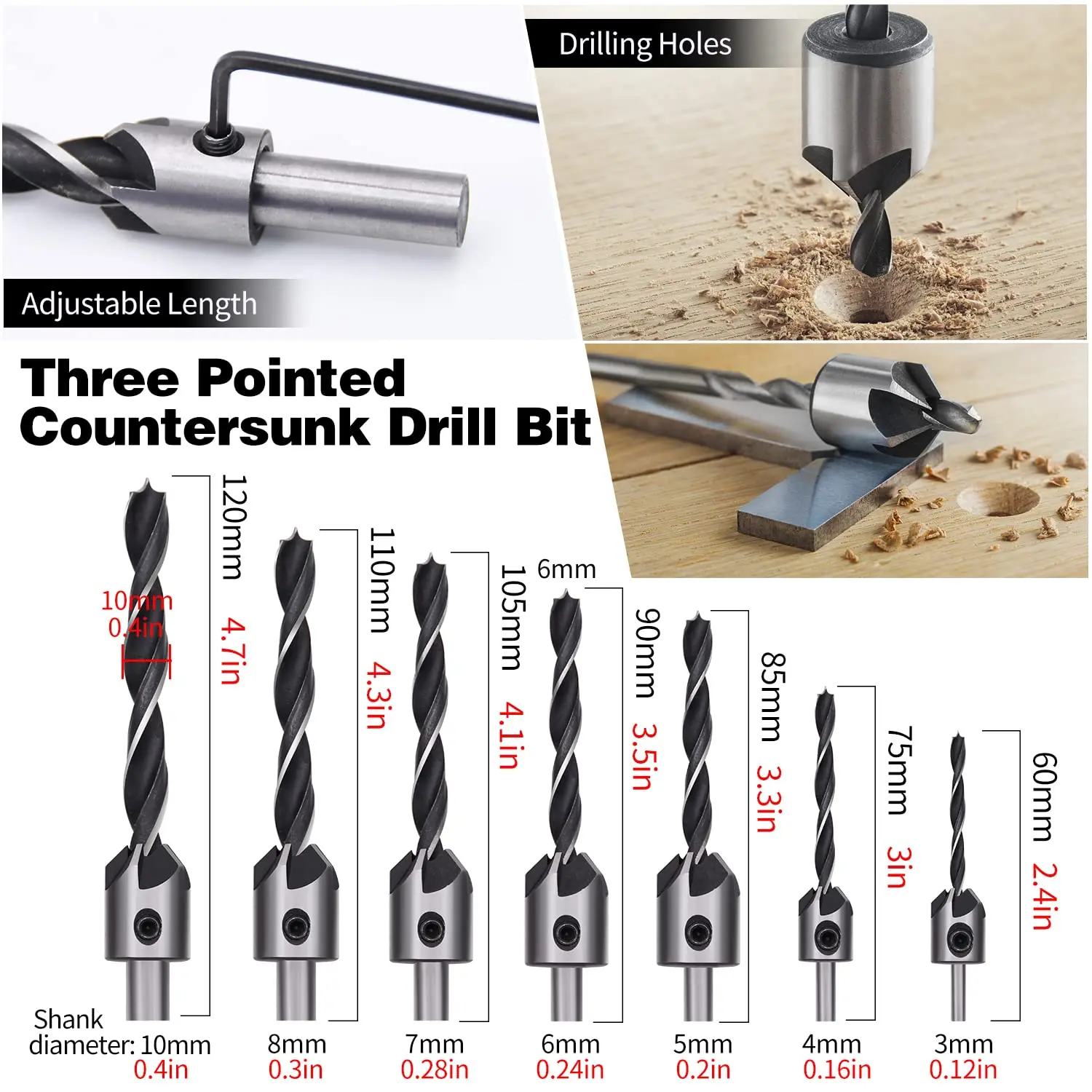 23pcs Woodworking Chamfer Drilling Set Countersink Drill Bit Wood Plug Cutters L-Wrench Center Punch