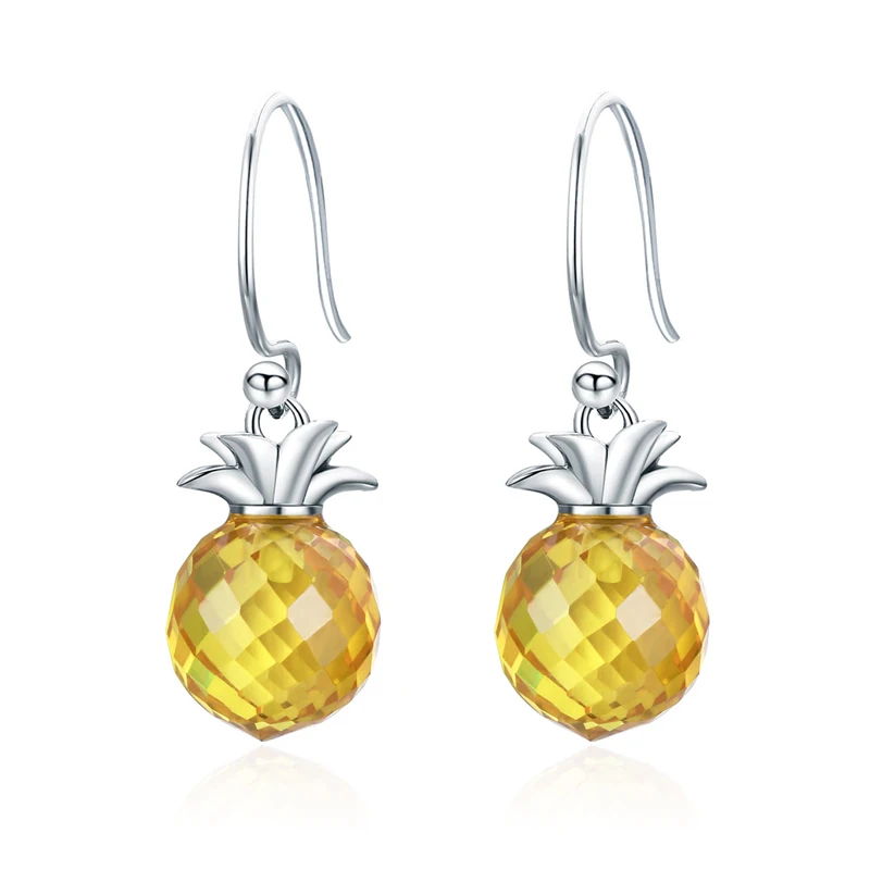 
Women fashion 925 sterling silver round yellow fruit pineapple-shaped drop earrings silver jewelry 
