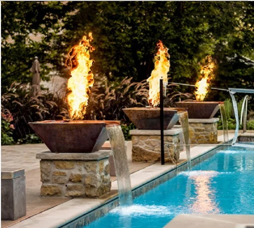Stainless Steel steel fire pit Gas Fire bowl Patio Fire Pit water fountain waterfall for pool