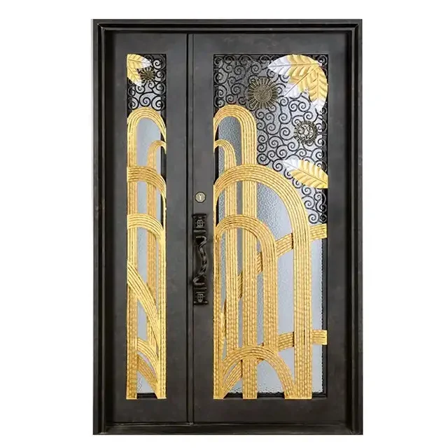 Customized Luxury Art Carving Black Heavy Duty Wrought Iron Patio Door