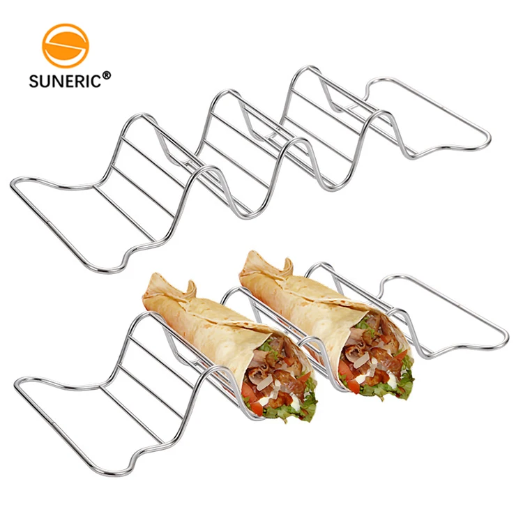 W shape stackable stand up taco shells holder rack stainless steel mini sandwich taco tray for oven