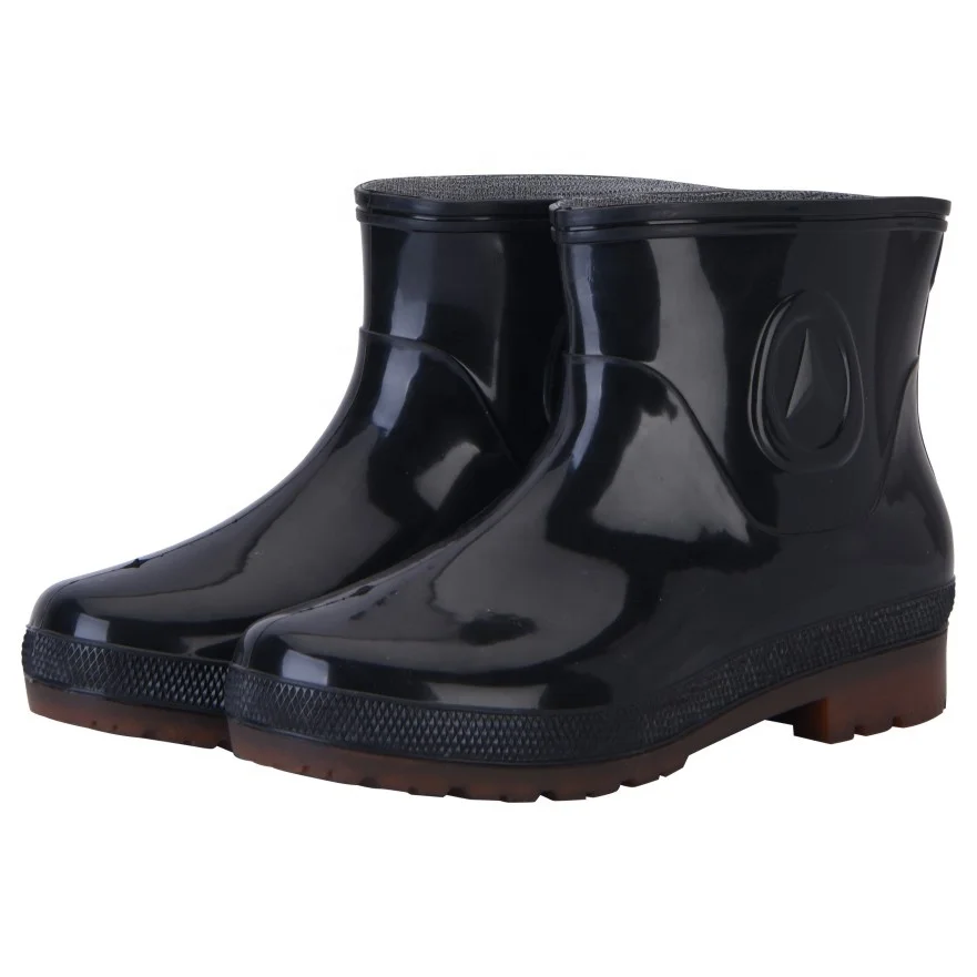 Pvc Waterproof for Men Shoe Custom Logo Design Plastic Safety working rain boots ankle simple black short rain shoes