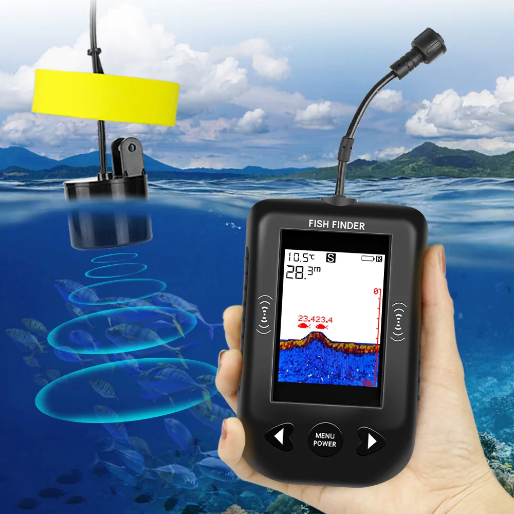 XF03 Wire Fish Finder Bite Alarm Echo Sounder 100m Water Depth Ultrasonic Detector Sonar Portable Fishing Finder for Fishing