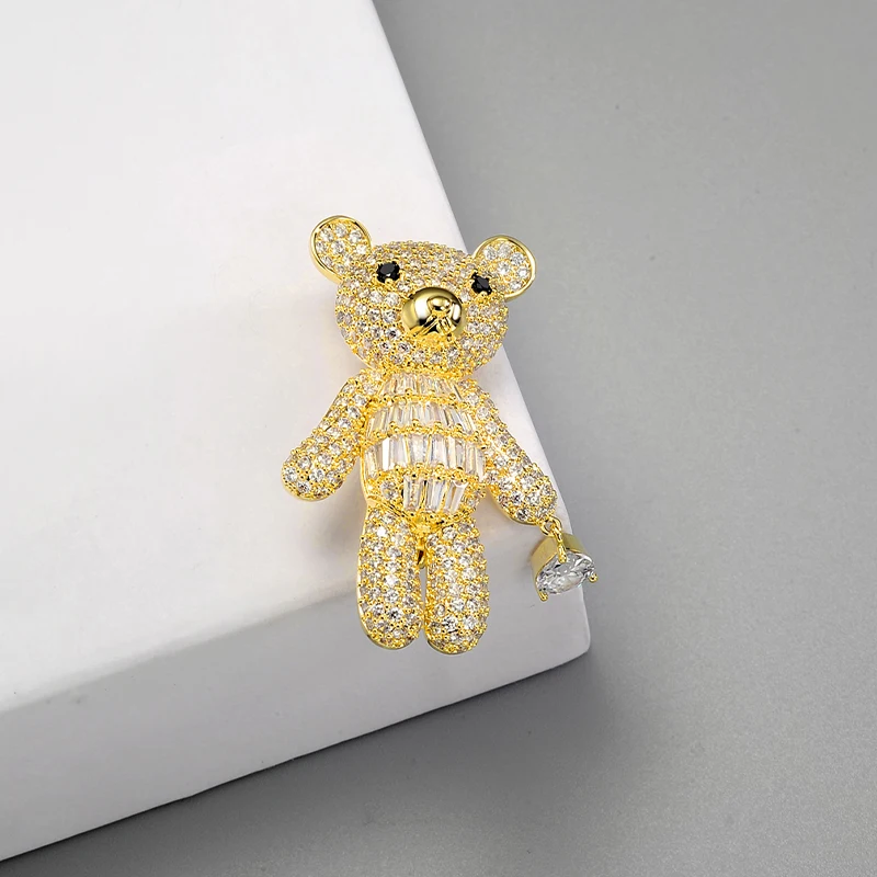 new design animal brooches teddy bear shape cute brooch cz crystal fashion brooch for ladies