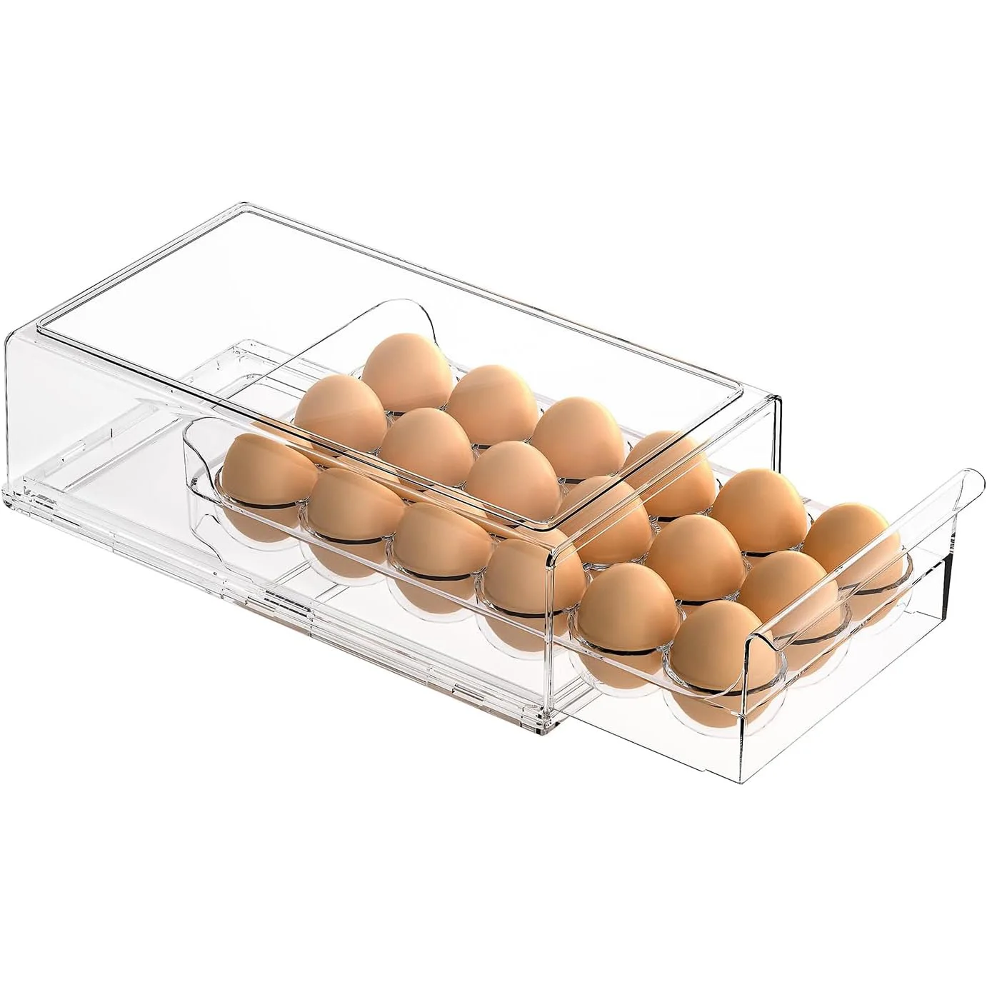 Refrigerator Eggs Container BPA Free Fridge Drawer Organizer Bins Stackable Egg Holder Plastic Acrylic Clear 18 Egg Tray