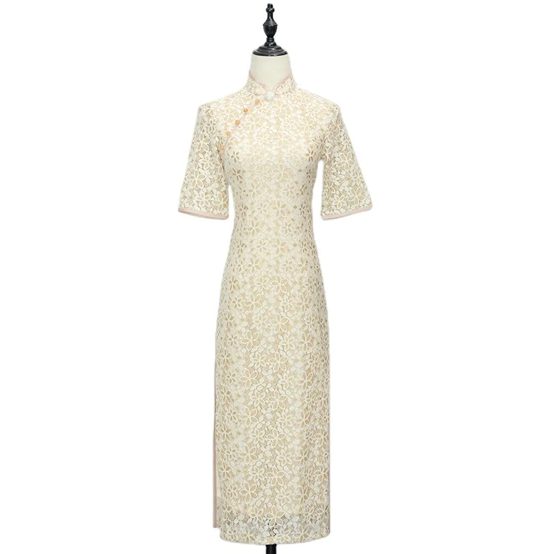 2022 Chinese Traditional Dress Women Silk Satin Cheongsam Long Dripping Qipao dress