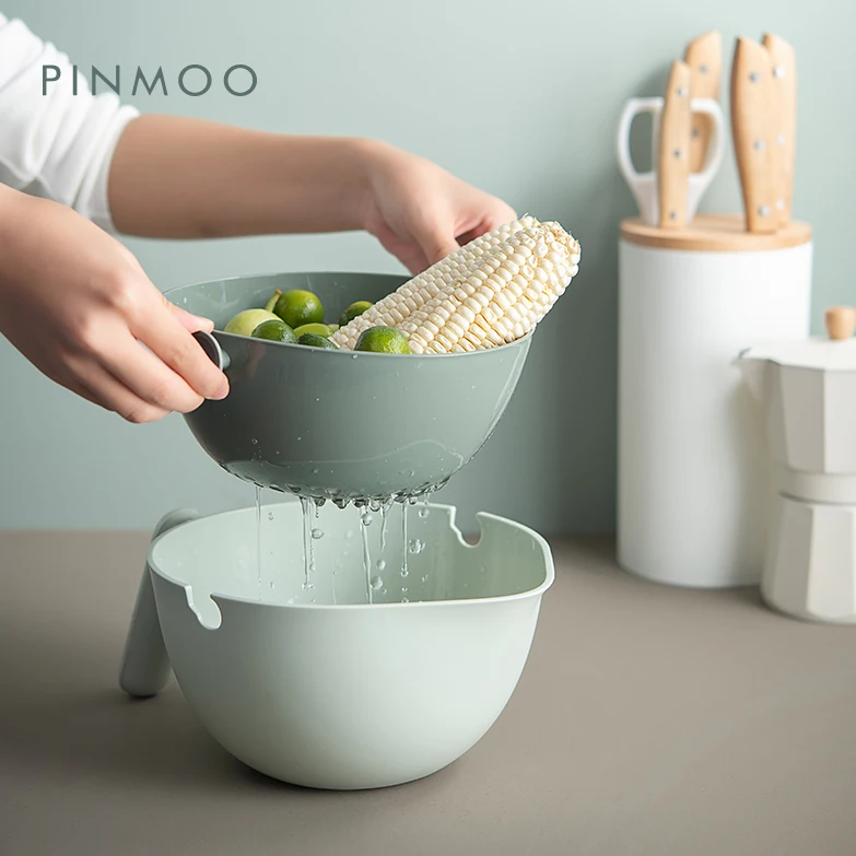  Pinmoo 2-in-1минималистский стиль овощные Фрукты мойка Чаша Пластиковая сливная корзина с