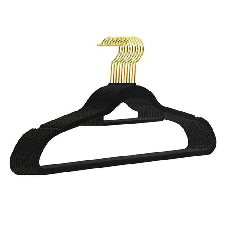 Assessed Supplier 360 Degree Rotatable Hook Soft Cloth Hanger Velvet Hanger Black 50 Pack