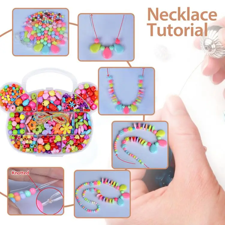 
DIY Bracelet Charm Bead Kit Girl Educational Bracelet Making Set Bear Head Children Beaded Toy DIY Handmade Girl Wear Necklace 