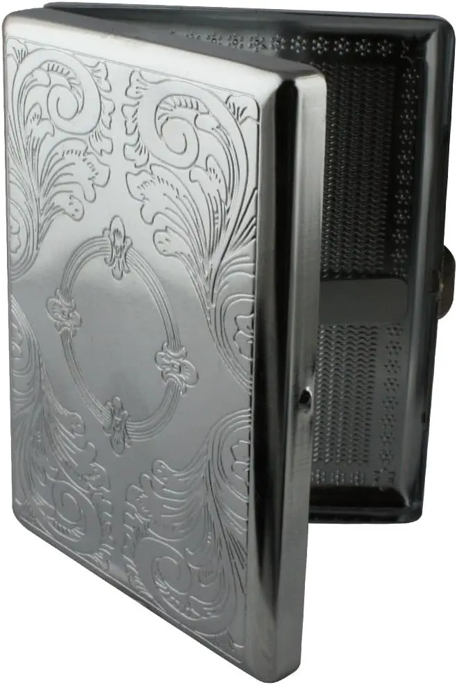 Etched Cigarette Case Victorian Style Metal Holder for Regular