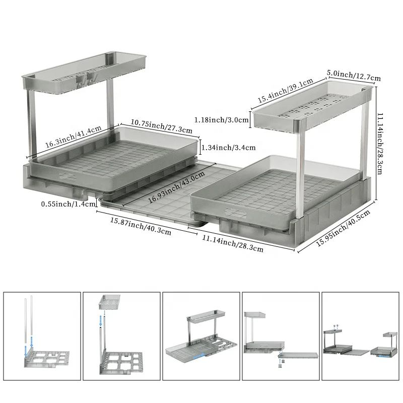 2 Tier Sliding Drawer Shelf  Multi Use for Kitchen Bathroom Home Pull Out Under Cabinet Organizer Storage Under Sink Organizer