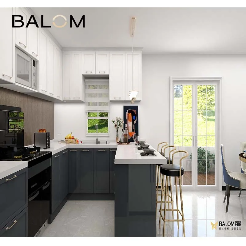 European style lacquer kitchen center cabinet pvc panels small size