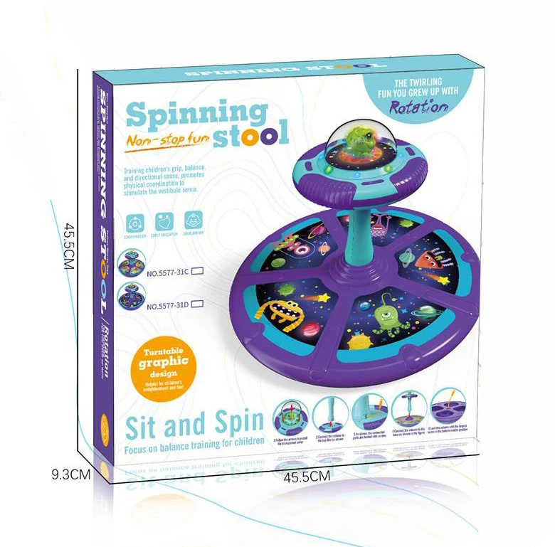 Kids Educational Plastic Toys Dinosaur Space Spinning Stool Toy Non-stop Fun Sit and Spin Rotation Toy