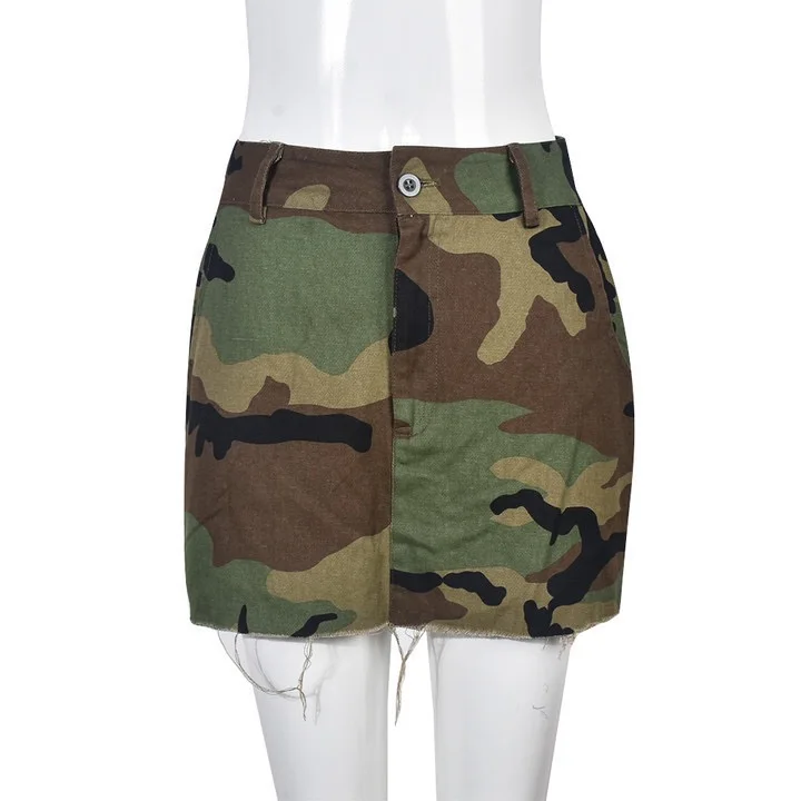 Camouflage Tassel Pockets Zipper Skirts Women 2023 New Summer Mini Skirts Khaki Cargo Sexy High Waist Streetwear Dress Skirts