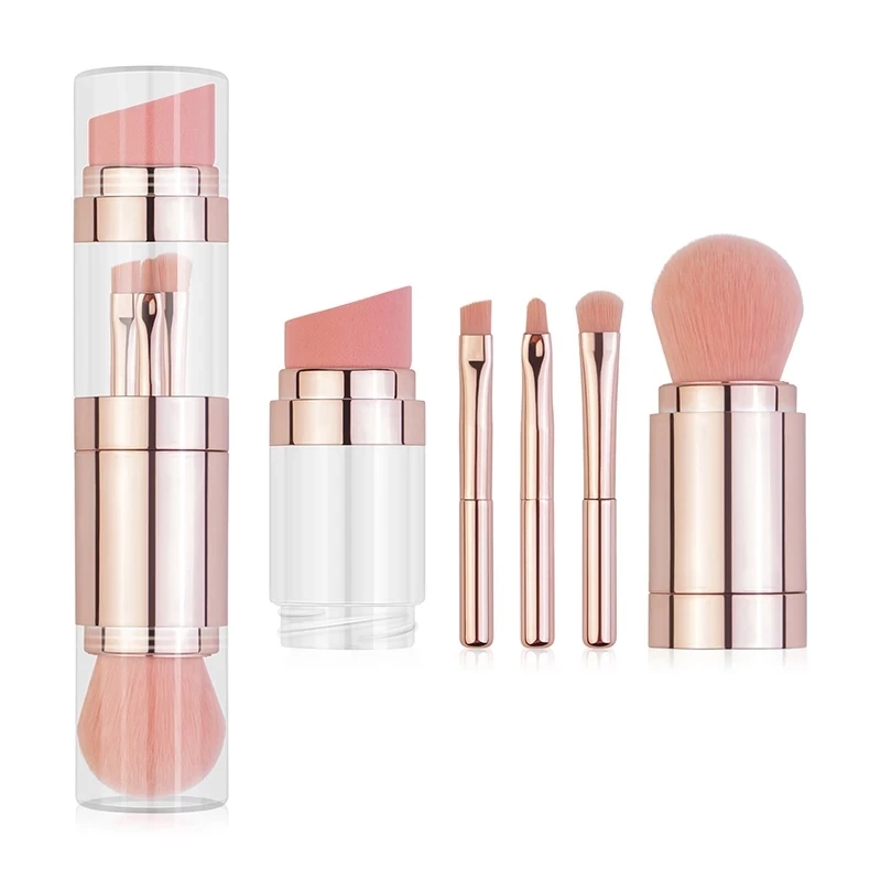 2021 Portable Travel Makeup Brush Set Powder Blush Foundation Sponge Eyebrow Eye shadow Lip 5 in 1 Makeup Brushes