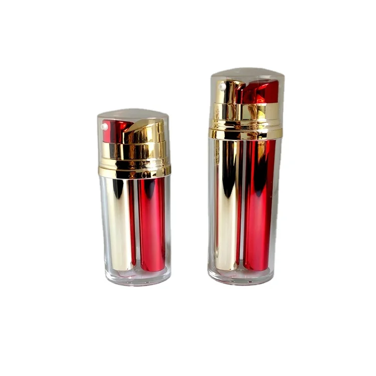 Custom 15ml 15 ml Acrylic PP Dual Chamber Pump Lotion Double Tube Dispensing Cosmetic Airless Bottle For Skincare Packaging