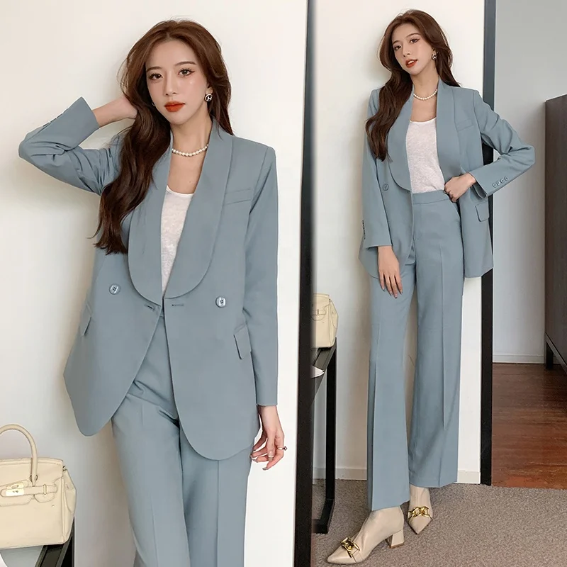 Autumn Winter Women Office Wear Long Sleeve Blazer Pants Suits OEM Ladies Fashion Business Pants Suits