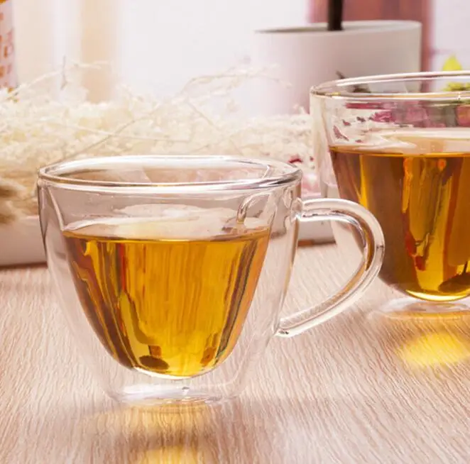 
O351 180ml/240ml Love Double Wall Resistant Tea Beer Glasses Couple Cups Lemon Juice Cup Heart Shaped Glass Mug 