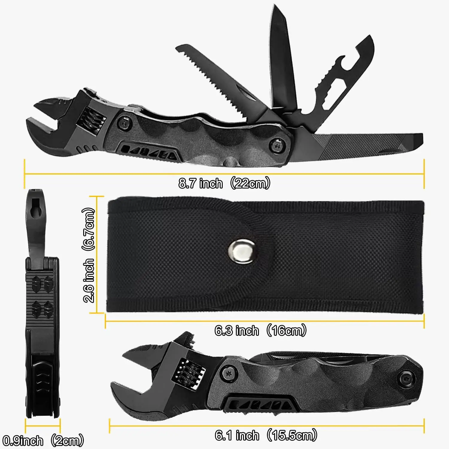 Multitool Wrench Adjustable Camping Gear Spanner with Flathead Screwdriver for Hiking Outdoor