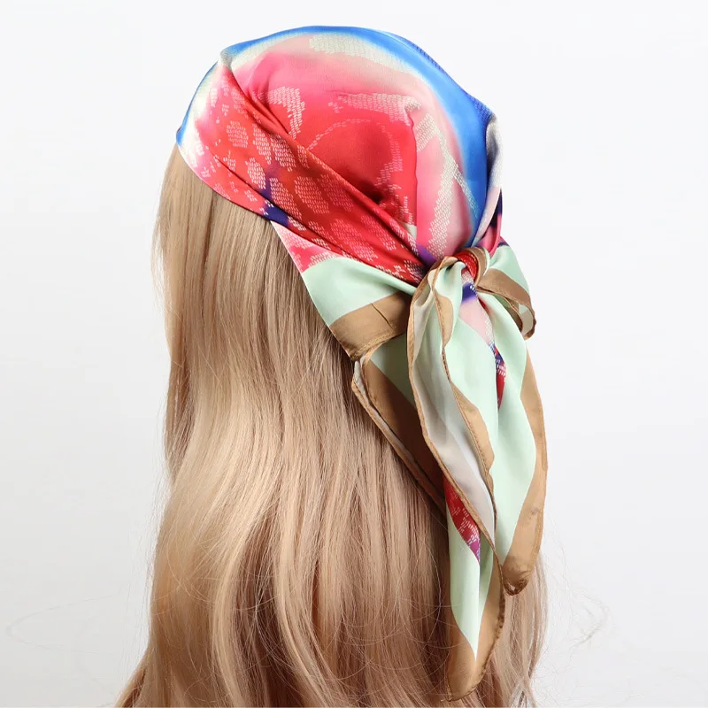 Custom Women Neck Silk Scarves Polyester Square Digital Printed Silk Scarf 70cm x 70cm